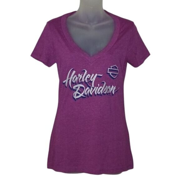 Harley-Davidson Purple V-Neck T-shirt - Picture 1 of 6